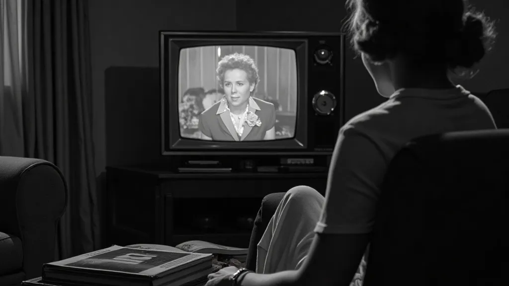 Woman watching vintage TV